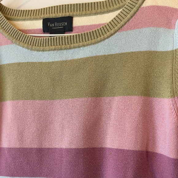 Van Heusen Women’s Pastel Stripe Knit Sweater Long Sleeve Cotton Blend Retro Y2K - Picture 3 of 9